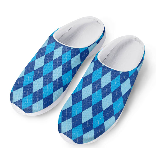 Classic Blue Argyle Pattern Print Mesh Casual Shoes