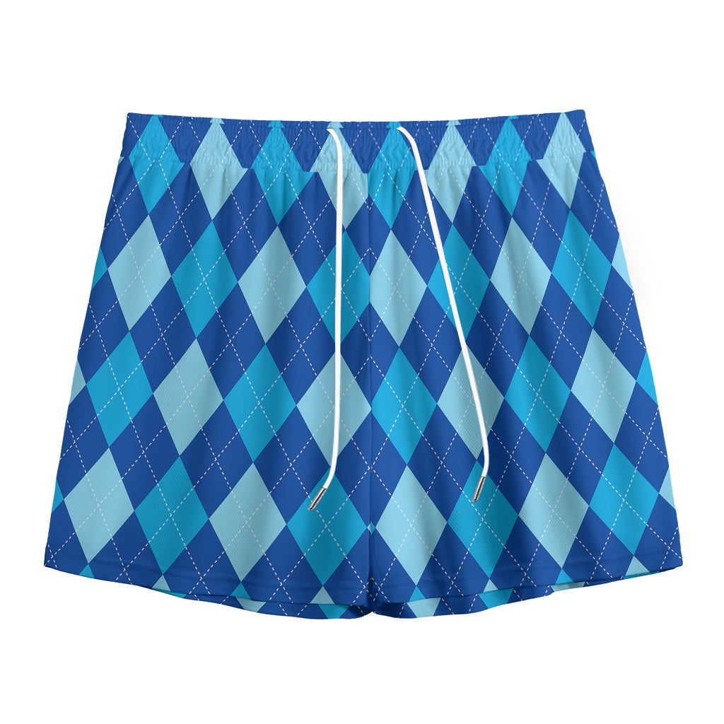 Classic Blue Argyle Pattern Print Mesh Shorts