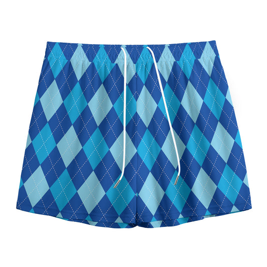 Classic Blue Argyle Pattern Print Mesh Shorts
