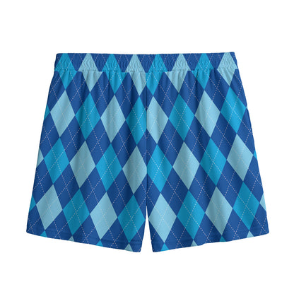 Classic Blue Argyle Pattern Print Mesh Shorts