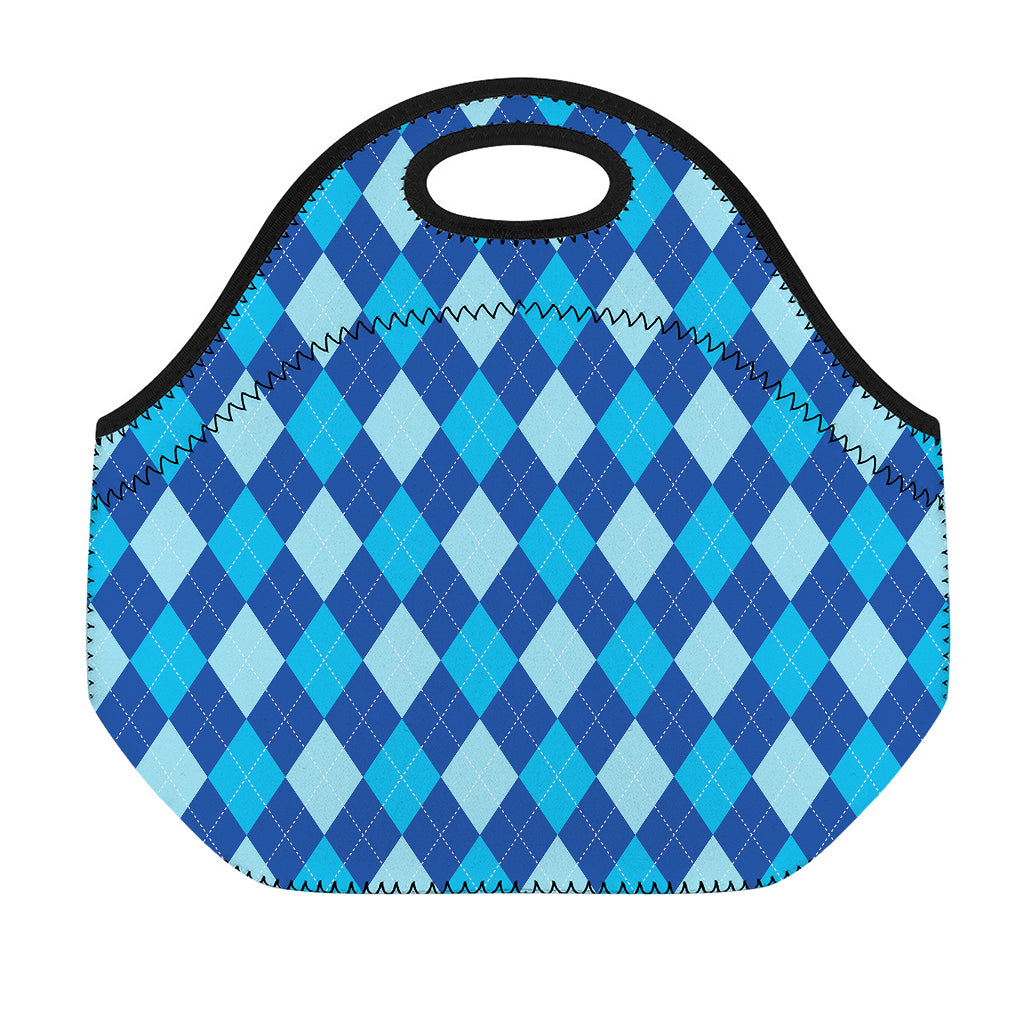 Classic Blue Argyle Pattern Print Neoprene Lunch Bag