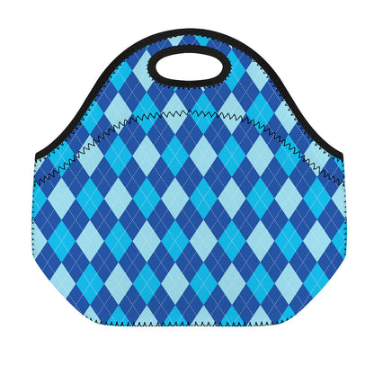 Classic Blue Argyle Pattern Print Neoprene Lunch Bag