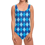 Classic Blue Argyle Pattern Print One Piece Swimsuit