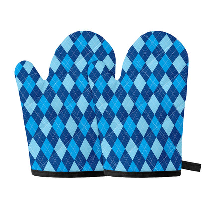 Classic Blue Argyle Pattern Print Oven Mitts