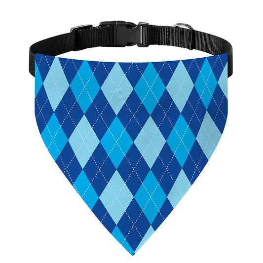 Classic Blue Argyle Pattern Print Over The Collar Dog Bandana