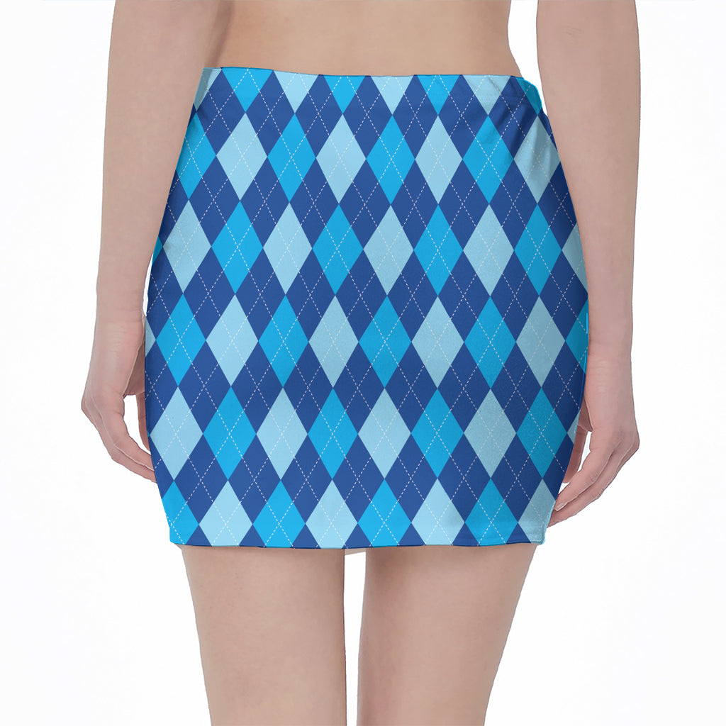 Classic Blue Argyle Pattern Print Pencil Mini Skirt