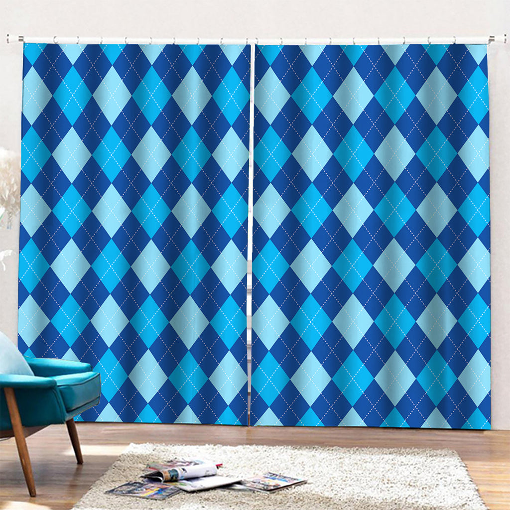 Classic Blue Argyle Pattern Print Pencil Pleat Curtains