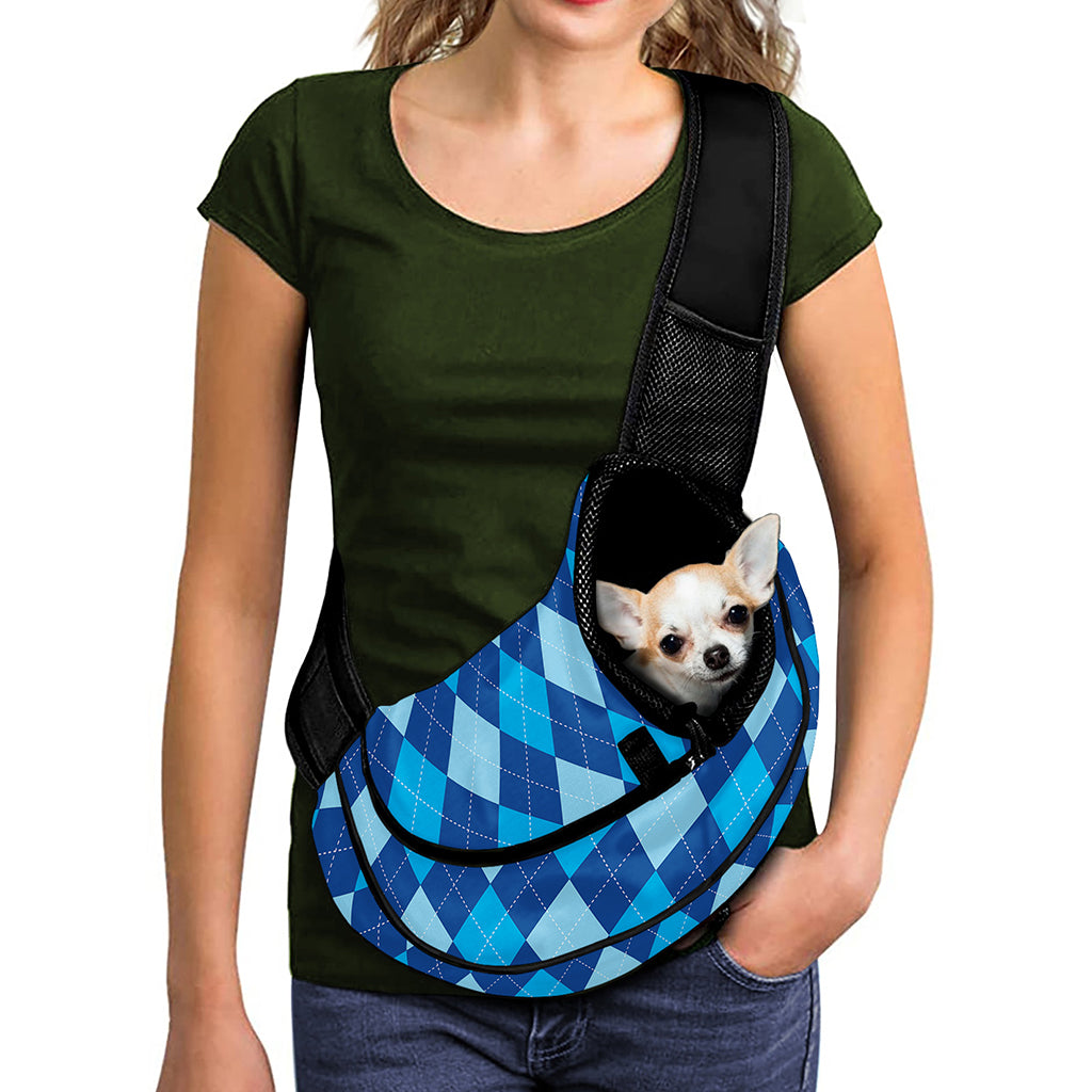 Classic Blue Argyle Pattern Print Pet Sling Carrier