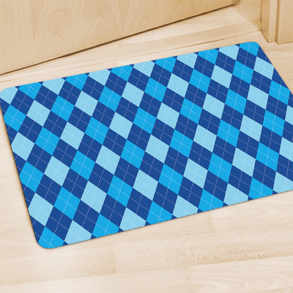 Classic Blue Argyle Pattern Print Polyester Doormat