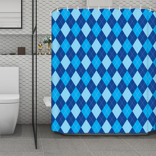 Classic Blue Argyle Pattern Print Polyester Shower Curtain