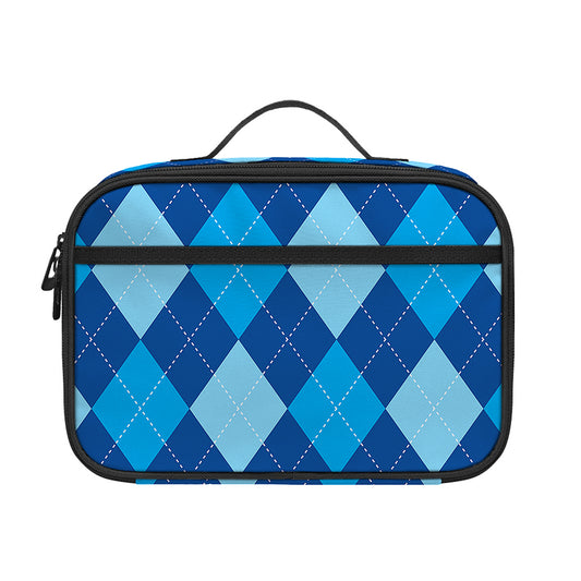 Classic Blue Argyle Pattern Print Portable Lunch Bag