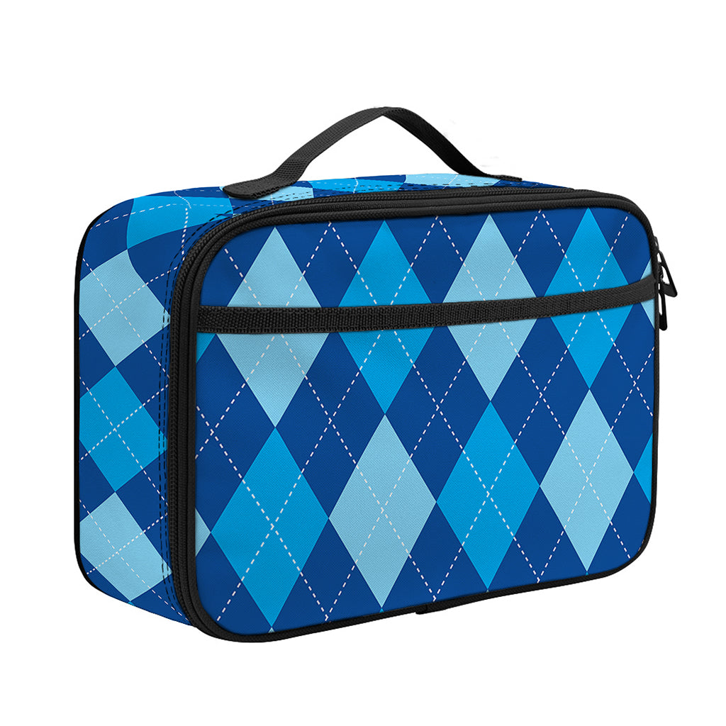 Classic Blue Argyle Pattern Print Portable Lunch Bag