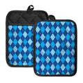 Classic Blue Argyle Pattern Print Pot Holders With Pocket