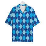Classic Blue Argyle Pattern Print Rayon Hawaiian Shirt