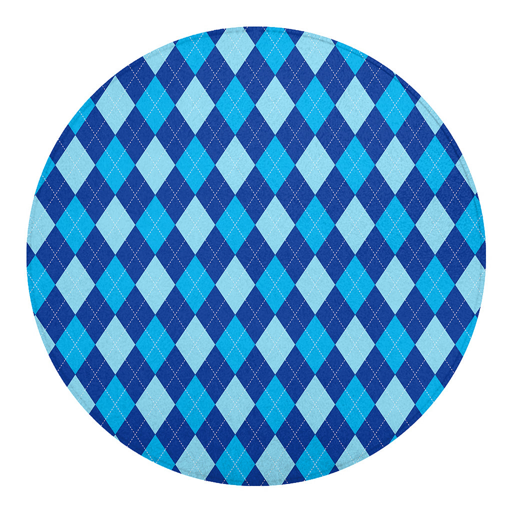 Classic Blue Argyle Pattern Print Round Blanket