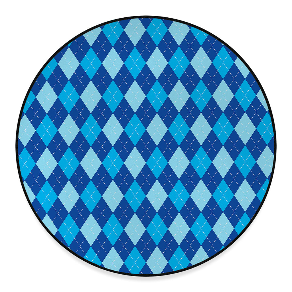 Classic Blue Argyle Pattern Print Round Floor Mat