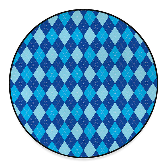 Classic Blue Argyle Pattern Print Round Floor Mat