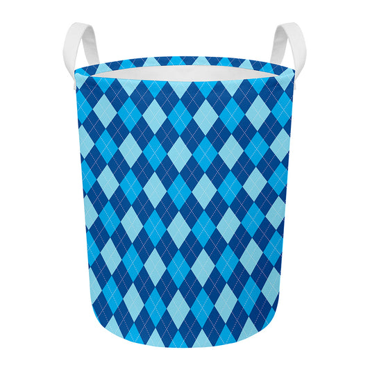 Classic Blue Argyle Pattern Print Round Laundry Basket