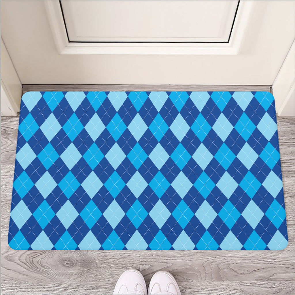 Classic Blue Argyle Pattern Print Rubber Doormat