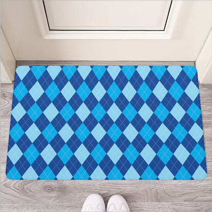 Classic Blue Argyle Pattern Print Rubber Doormat