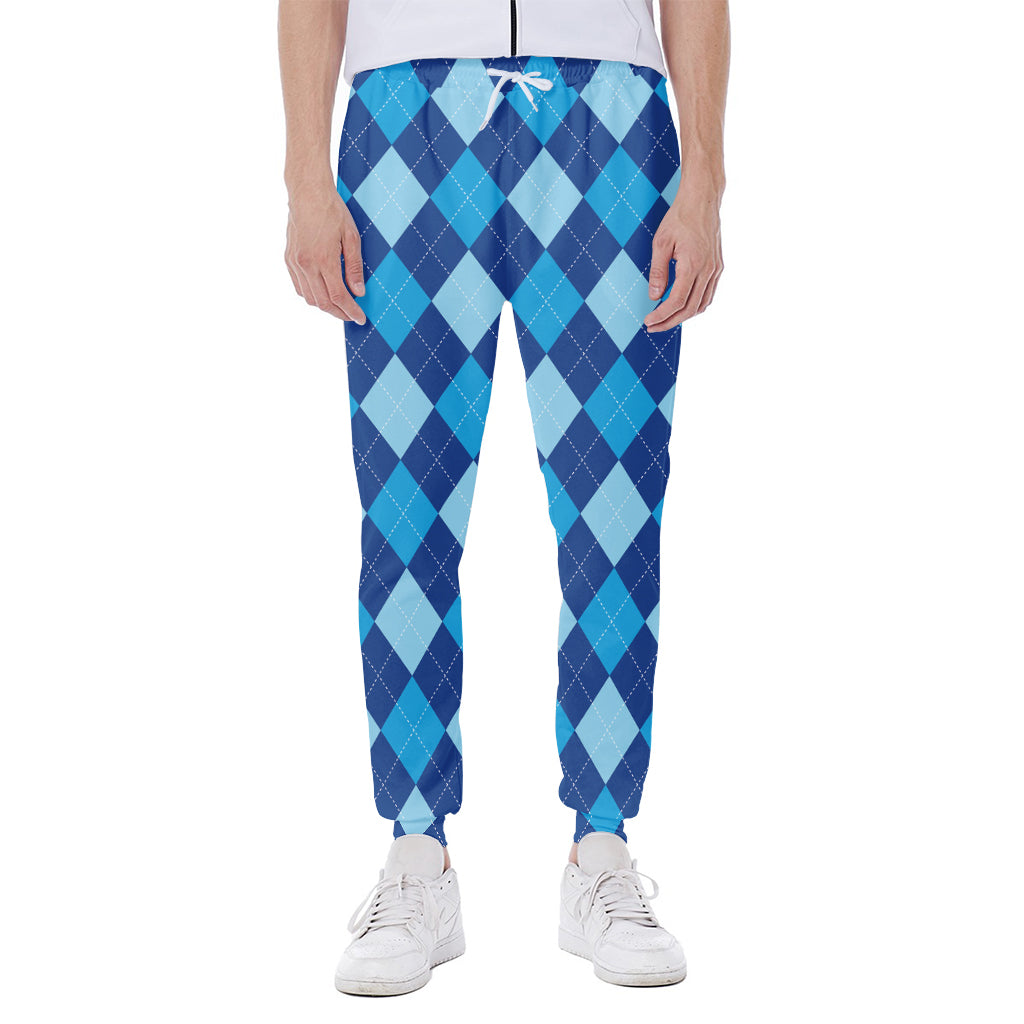 Classic Blue Argyle Pattern Print Scuba Joggers