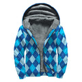 Classic Blue Argyle Pattern Print Sherpa Lined Zip Up Hoodie