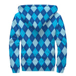 Classic Blue Argyle Pattern Print Sherpa Lined Zip Up Hoodie