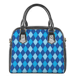 Classic Blue Argyle Pattern Print Shoulder Handbag