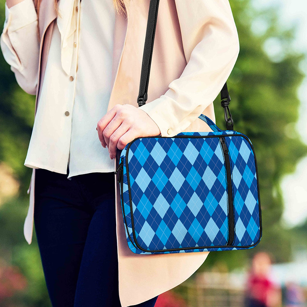 Classic Blue Argyle Pattern Print Shoulder Strap Bible Bag