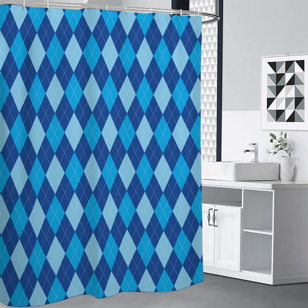 Classic Blue Argyle Pattern Print Shower Curtain