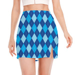 Classic Blue Argyle Pattern Print Side Slit Mini Skirt