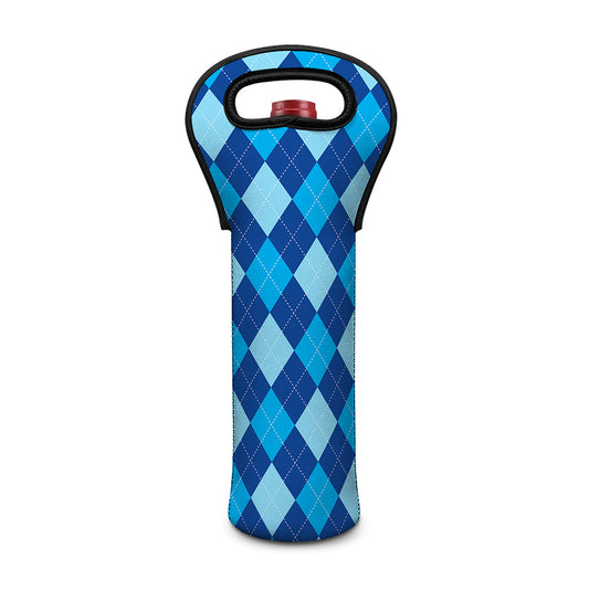 Classic Blue Argyle Pattern Print Single Neoprene Wine Tote