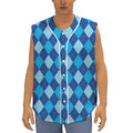 Classic Blue Argyle Pattern Print Sleeveless Baseball Jersey