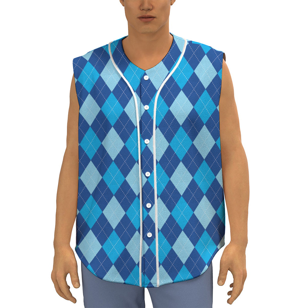 Classic Blue Argyle Pattern Print Sleeveless Baseball Jersey