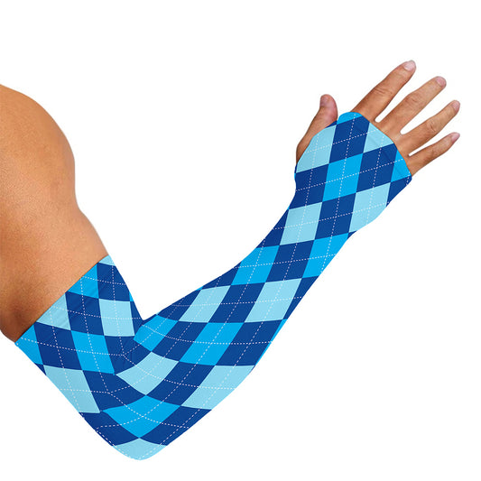 Classic Blue Argyle Pattern Print Sun Protection Arm Sleeves