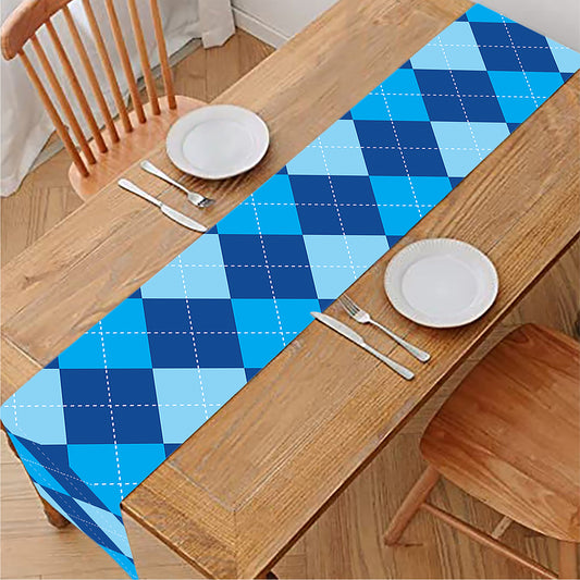 Classic Blue Argyle Pattern Print Table Runner
