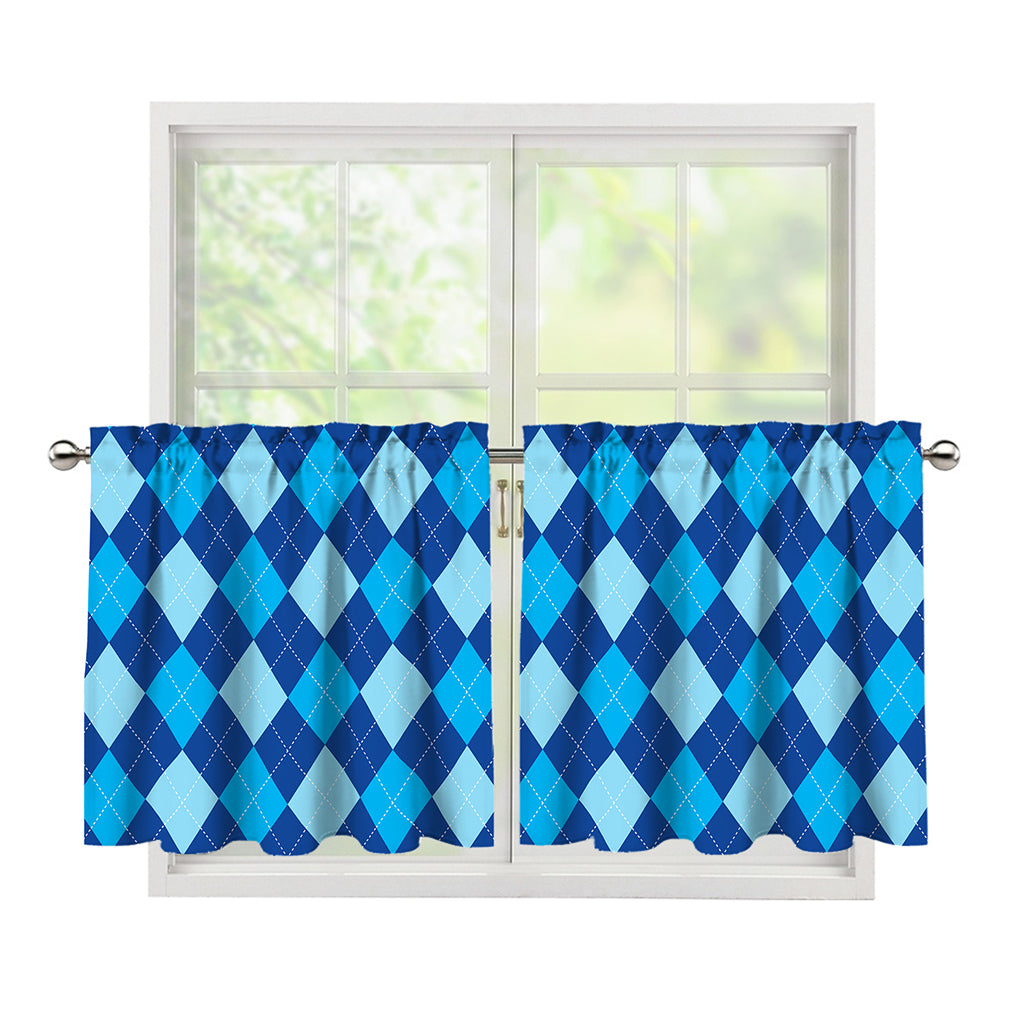 Classic Blue Argyle Pattern Print Tier Curtains