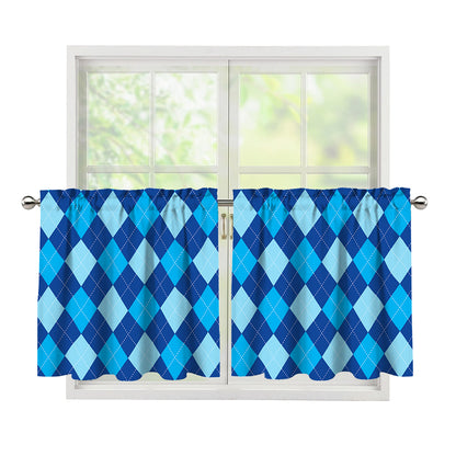 Classic Blue Argyle Pattern Print Tier Curtains
