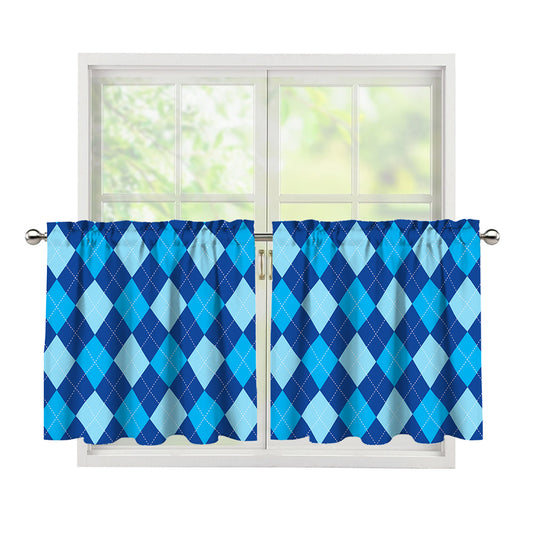 Classic Blue Argyle Pattern Print Tier Curtains