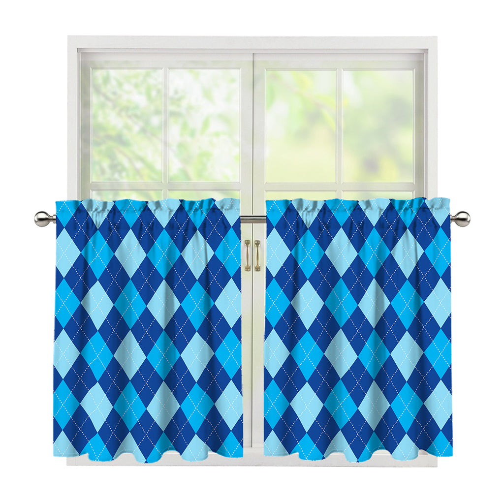 Classic Blue Argyle Pattern Print Tier Curtains