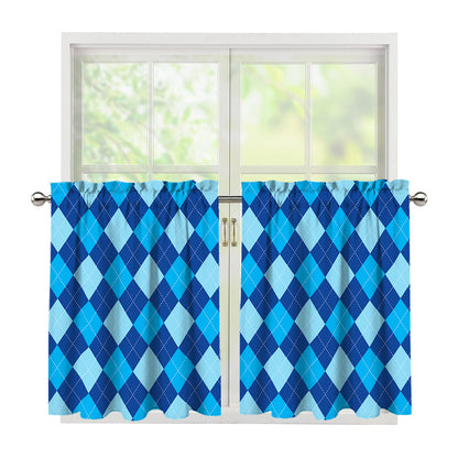 Classic Blue Argyle Pattern Print Tier Curtains