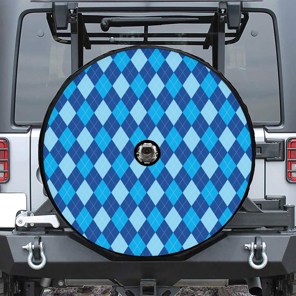 Classic Blue Argyle Pattern Print Tire Cover With Camera Hole