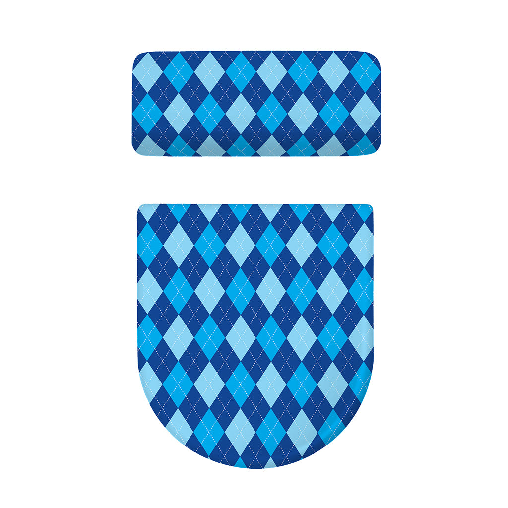 Classic Blue Argyle Pattern Print Toilet Lid And Tank Cover Set