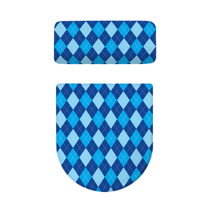 Classic Blue Argyle Pattern Print Toilet Lid And Tank Cover Set