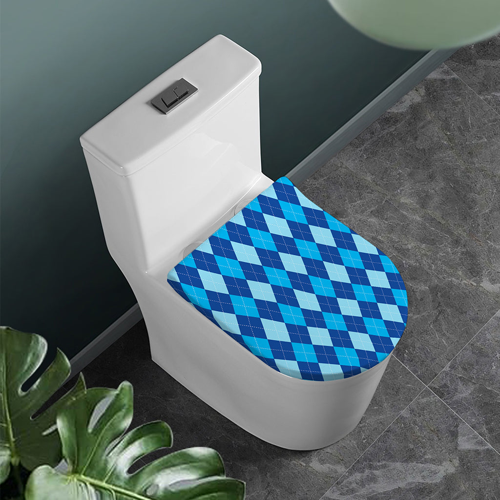 Classic Blue Argyle Pattern Print Toilet Lid Cover