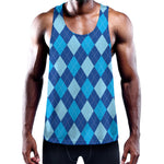 Classic Blue Argyle Pattern Print Training Tank Top
