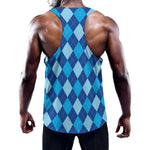Classic Blue Argyle Pattern Print Training Tank Top