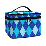 Classic Blue Argyle Pattern Print Travel Makeup Bag