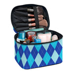 Classic Blue Argyle Pattern Print Travel Makeup Bag