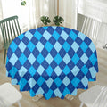 Classic Blue Argyle Pattern Print Waterproof Round Tablecloth